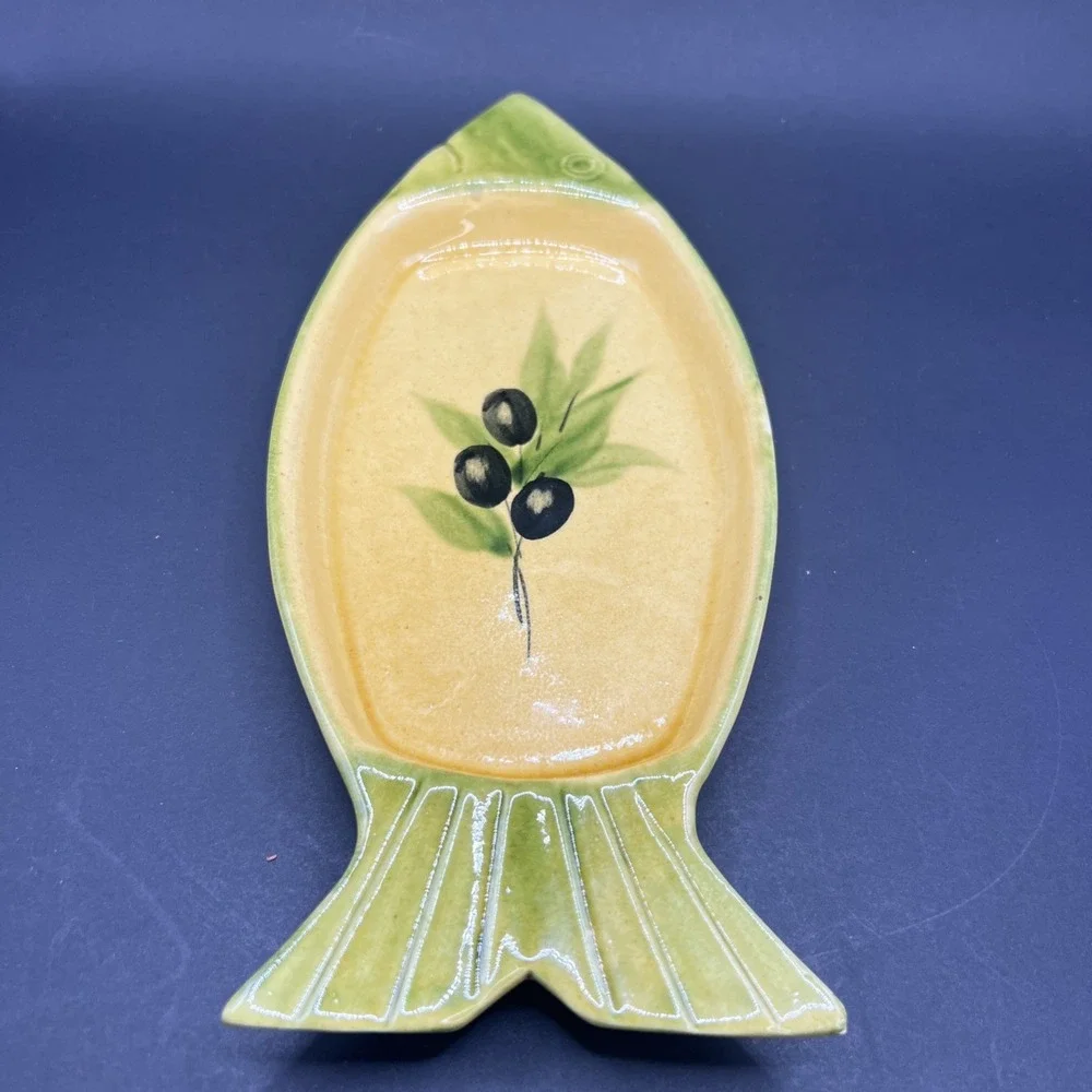 Terre‎ e Provence Fish Shaped Tray Olives Hand Painted Stoneware France